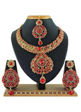 Pretty Alloy Stone Work Gold and Red Gold Rodium Polish Necklace Set