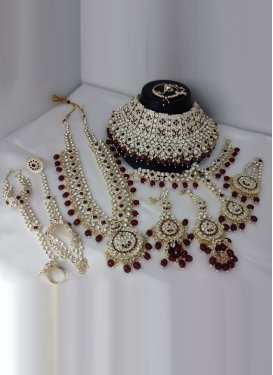 Pretty Beads Work Maroon and White Alloy Bridal Jewelry