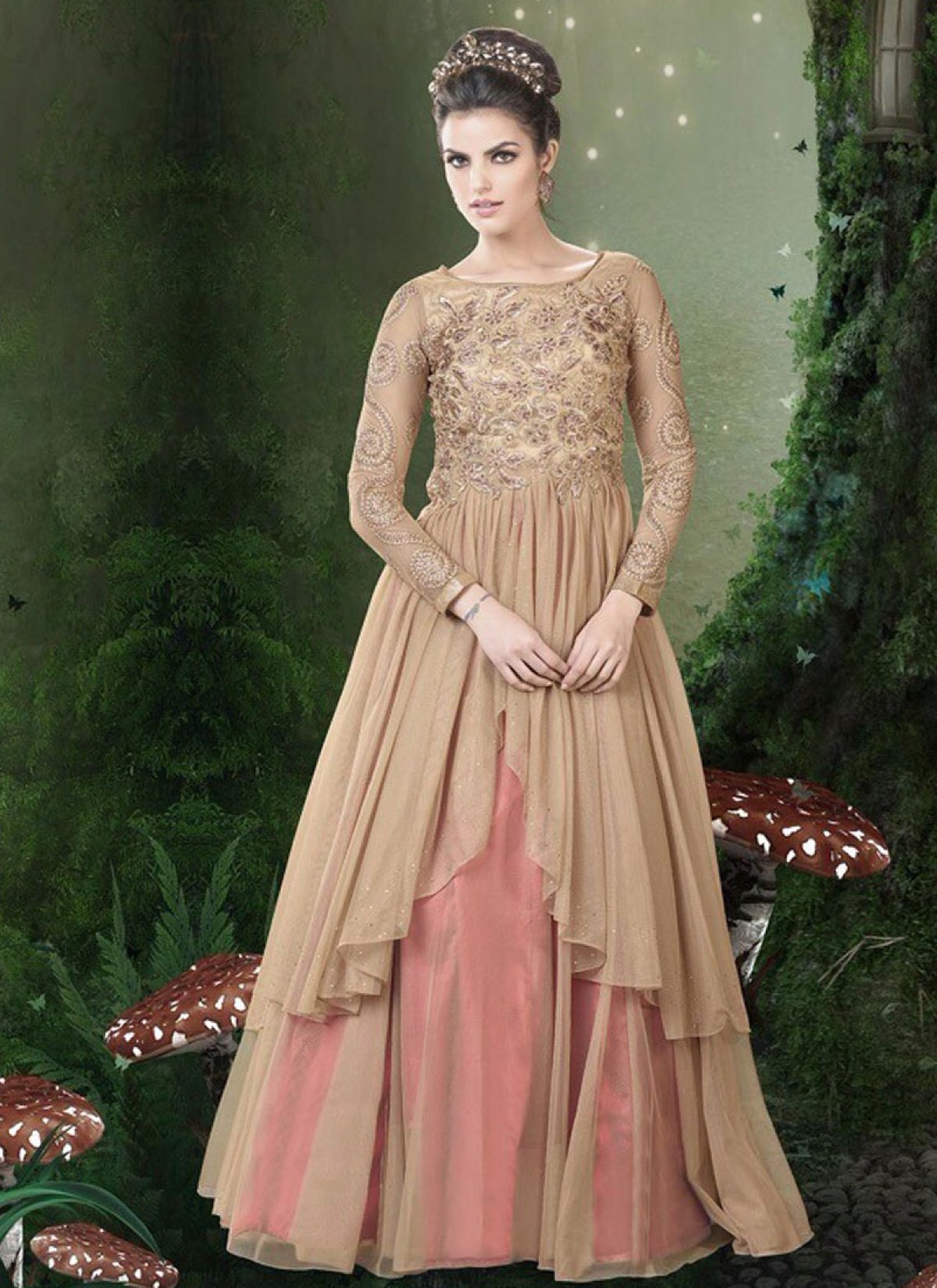 Pretty Beige Color Designer Readymade Gown