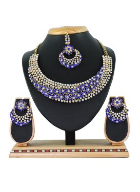 Pretty Blue and White Gold Rodium Polish Necklace Set