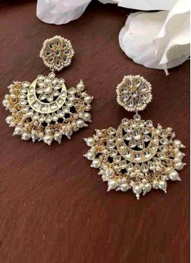 Pretty Gold Rodium Polish Beads Work Alloy Earrings