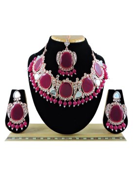 Pretty Gold Rodium Polish Beads Work Necklace Set For Party