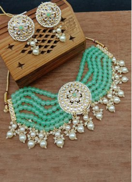 Pretty Kundan Work Gold Rodium Polish Necklace Set