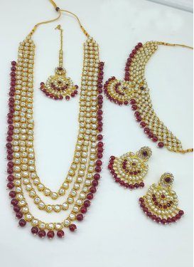 Pretty Maroon and Off White Alloy Gold Rodium Polish Necklace Set For Party