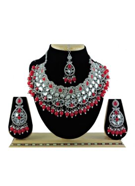Pretty Red and Silver Color Alloy Necklace Set For Festival