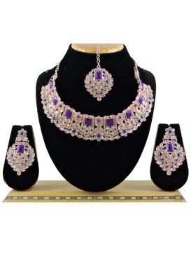 Pretty Stone Work Alloy Gold Rodium Polish Necklace Set For Ceremonial