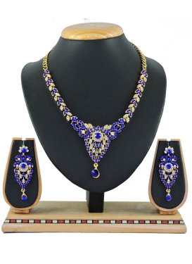 Pretty Stone Work Gold Rodium Polish Alloy Necklace Set For Ceremonial