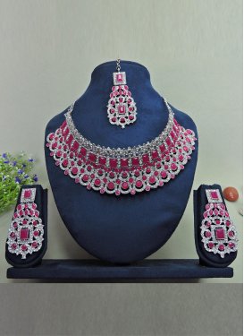 Pretty Stone Work Rose Pink and White Necklace Set