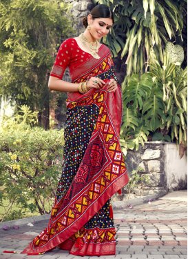 Print Work Black and Red Designer Traditional Saree