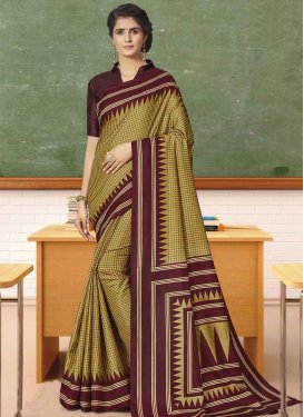 Print Work Maroon and Olive Traditional Saree