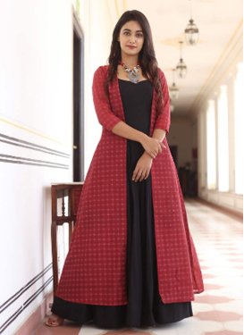 Print Work Maslin Black and Red Readymade Classic Gown