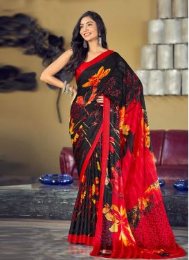 Print Work Satin Silk Trendy Designer Saree For Casual