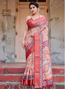 Print Work Silk Blend Designer Traditional Saree