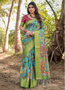 Print Work Silk Blend Traditional Designer Saree