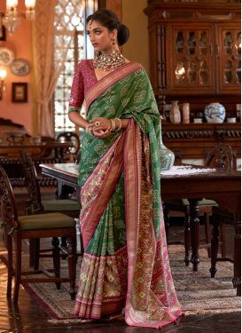 Print Work Tussar Silk Designer Contemporary Style Saree For Ceremonial