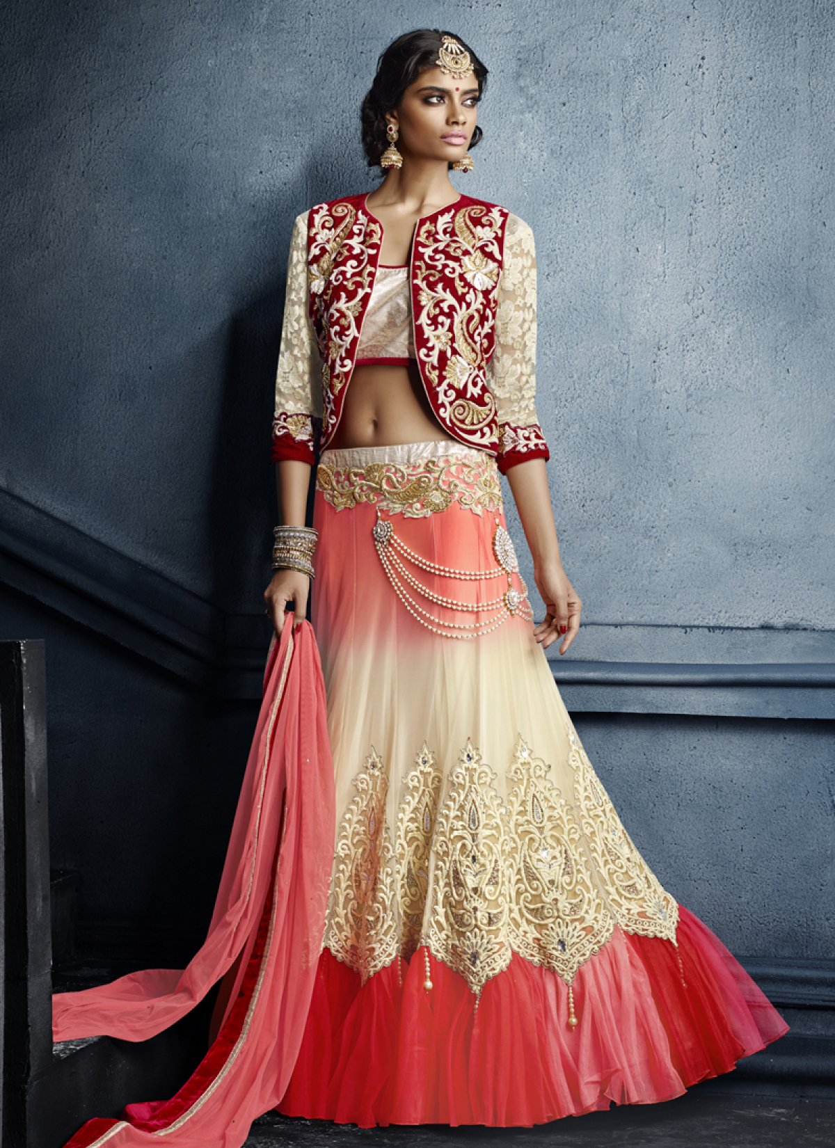 Prodigious Net Jacket Style Bridal Lehenga Choli