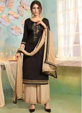 Prominent Embroidered Black Trendy Palazzo Suit 