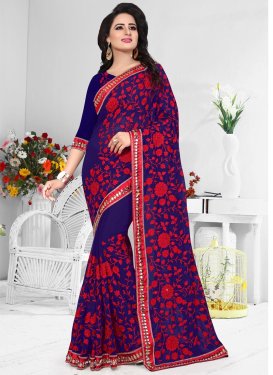 Pure Georgette Embroidered Work Classic Saree