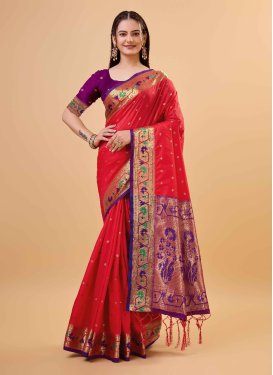 Purple and Red Traditional Designer Saree For Ceremonial