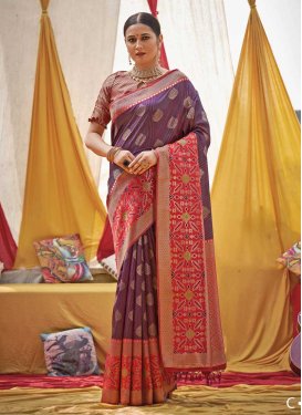 Purple and Rose Pink Contemporary Style Saree