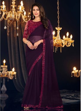 Purple and Rose Pink Embroidered Work Designer Contemporary Saree