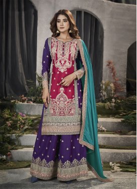 Purple and Rose Pink Embroidered Work Designer Palazzo Salwar Suit