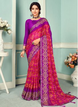 Purple and Rose Pink Faux Chiffon Traditional Designer Saree