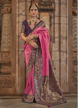 Purple and Rose Pink Jacquard Silk Designer Contemporary Saree