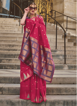 Purple and Rose Pink Khadi Silk Designer Contemporary Saree