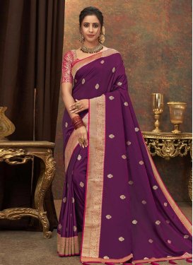 Purple and Rose Pink Weaving Silk Designer Contemporary Saree