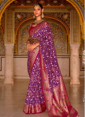 Purple and Rose Pink Woven Work Designer Contemporary Saree