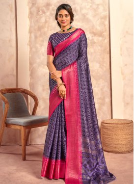 Purple and Rose Pink Woven Work Designer Contemporary Saree