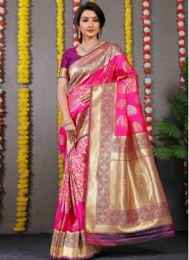 Purple and Rose Pink Woven Work Traditional Designer Saree