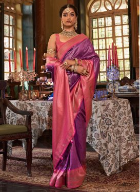 Purple and Rose Pink Woven Work Trendy Classic Saree