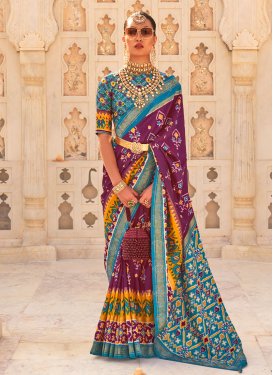 Purple and Teal Dola Silk Designer Contemporary Style Saree