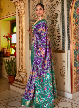 Purple and Teal Woven Work Designer Traditional Saree