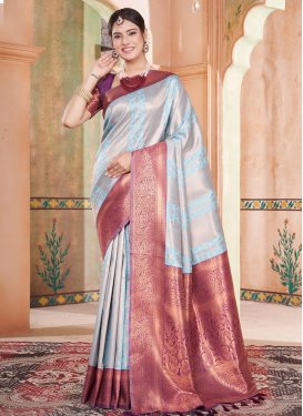 Purple and Turquoise Designer Contemporary Style Saree For Festival