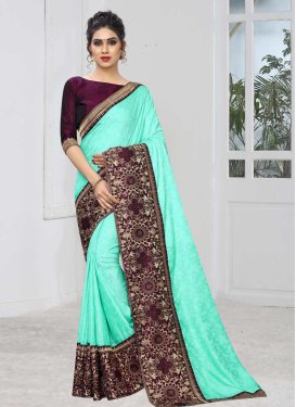 Purple and Turquoise Embroidered Work Traditional Designer Saree