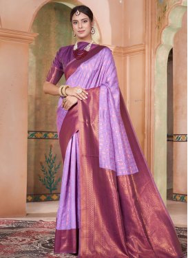 Purple and Violet Kanjivaram Silk Designer Contemporary Saree For Ceremonial