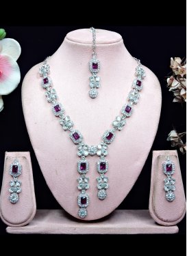 Purple and White Silver Rodium Polish Necklace Set For Ceremonial