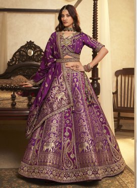 Purple Banarasi Silk Cutdana Work Trendy Lehenga Choli for Women