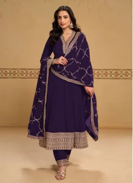 Purple Georgette Anarkali Suit with Embroidered Work for Festival