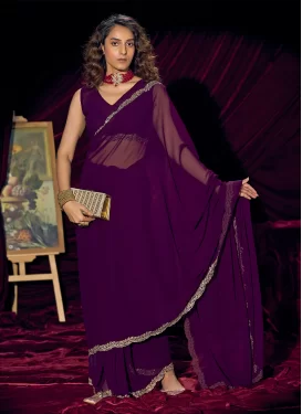 Purple Georgette Classic Saree with Swarovski Work for Ceremonial