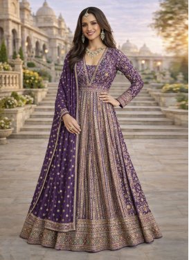 Purple Georgette Embroidered Work Designer Gown for Women