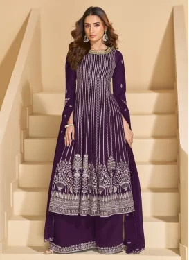 Purple Georgette Palazzo Suit with Embroidered Work for Festival