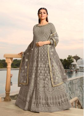 Radiant Embroidered Grey Drashti Dhami Floor Length Anarkali Suit
