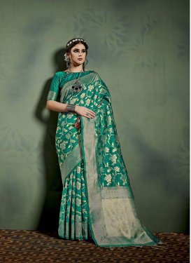 Radiant Sea Green Weaving Art Banarasi Silk Designer Saree
