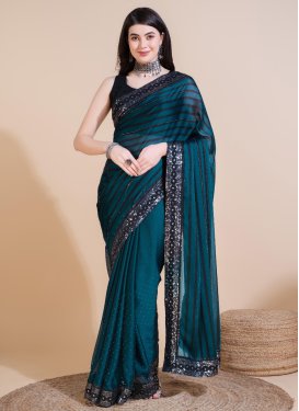 Rangoli Silk Black and Teal Trendy Classic Saree