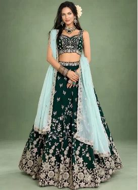 Rangoli Silk Designer Lehenga Choli with Embroidered Work for Festival in Bottle Green