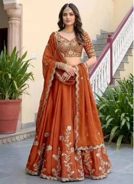 Rangoli Silk Designer Lehenga Choli with Embroidered Work for Festival in Orange